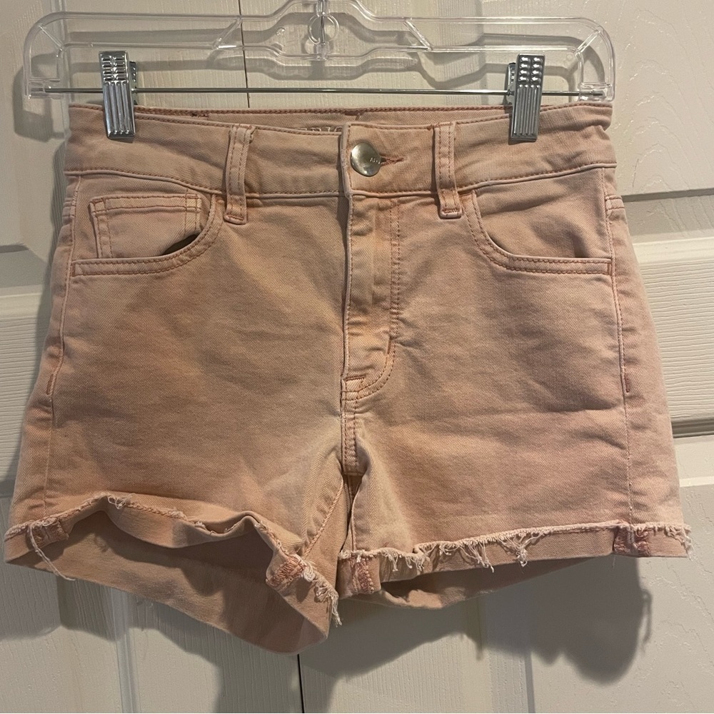American Eagle Pink Hi Rise Super Stretchy Jean Shortie Shorts